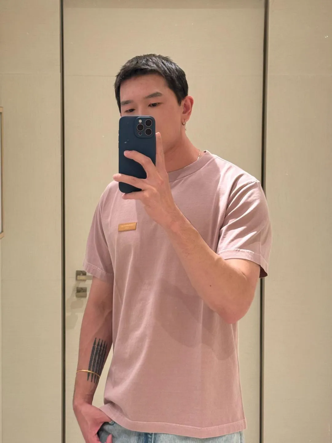 Louis Vuitton/Louis Vuitton 26ss chest leather brand logo short sleeves